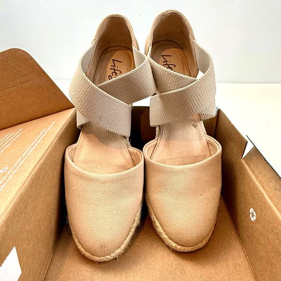 Lifestride 2.0 Keaton Tan Wedge Espadrilles 8M Slip On Comfy Elastic Straps - Picture 2 of 16